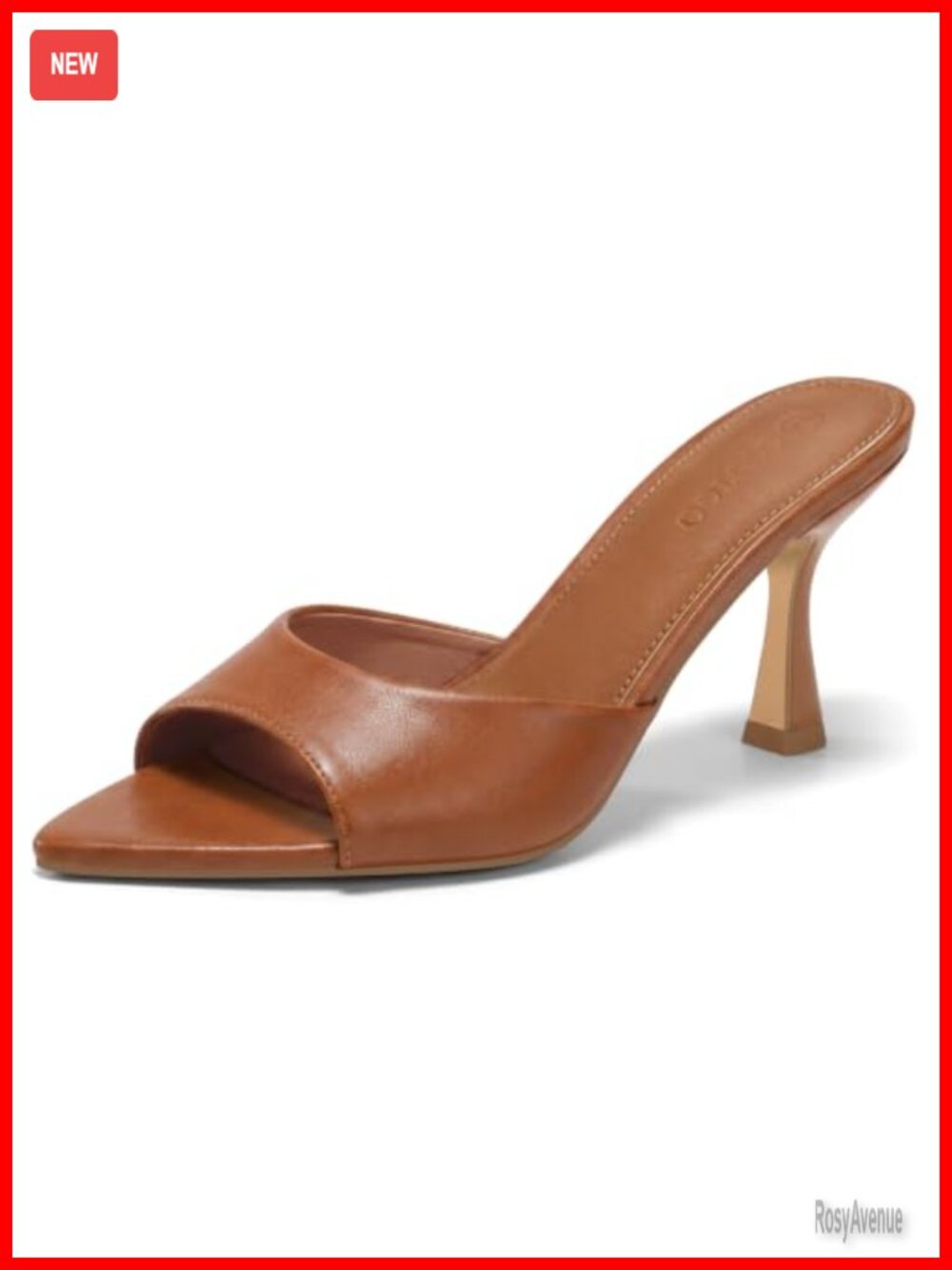 Coutgo Women's Faux Leather Kitten Heel Mule Sandals Pointed Open Toe